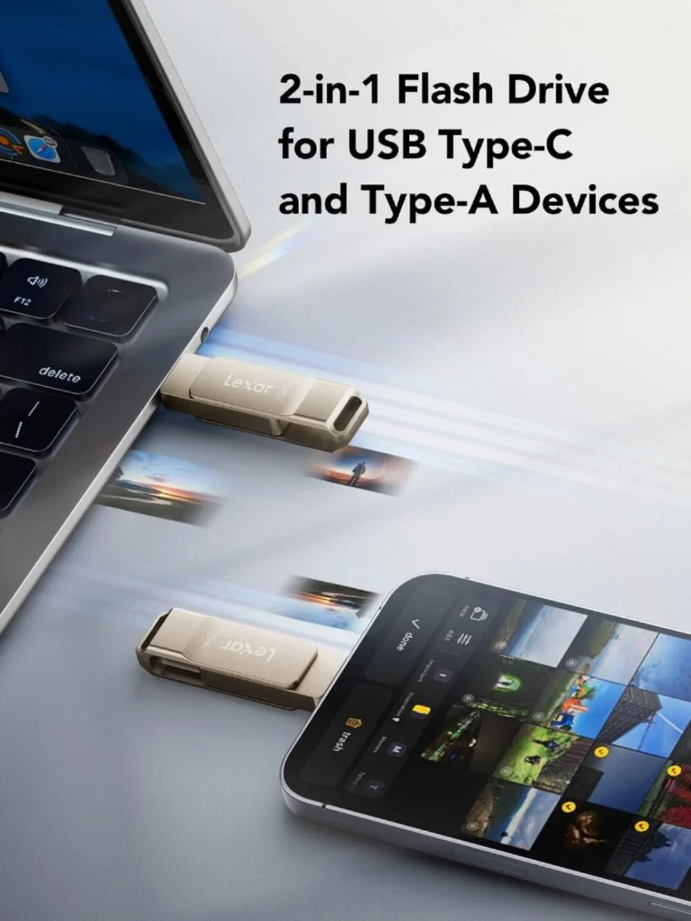 256GB Dual USB-C Flash Drive, Metal Swivel Design, Pack of 2, High-Speed Storage